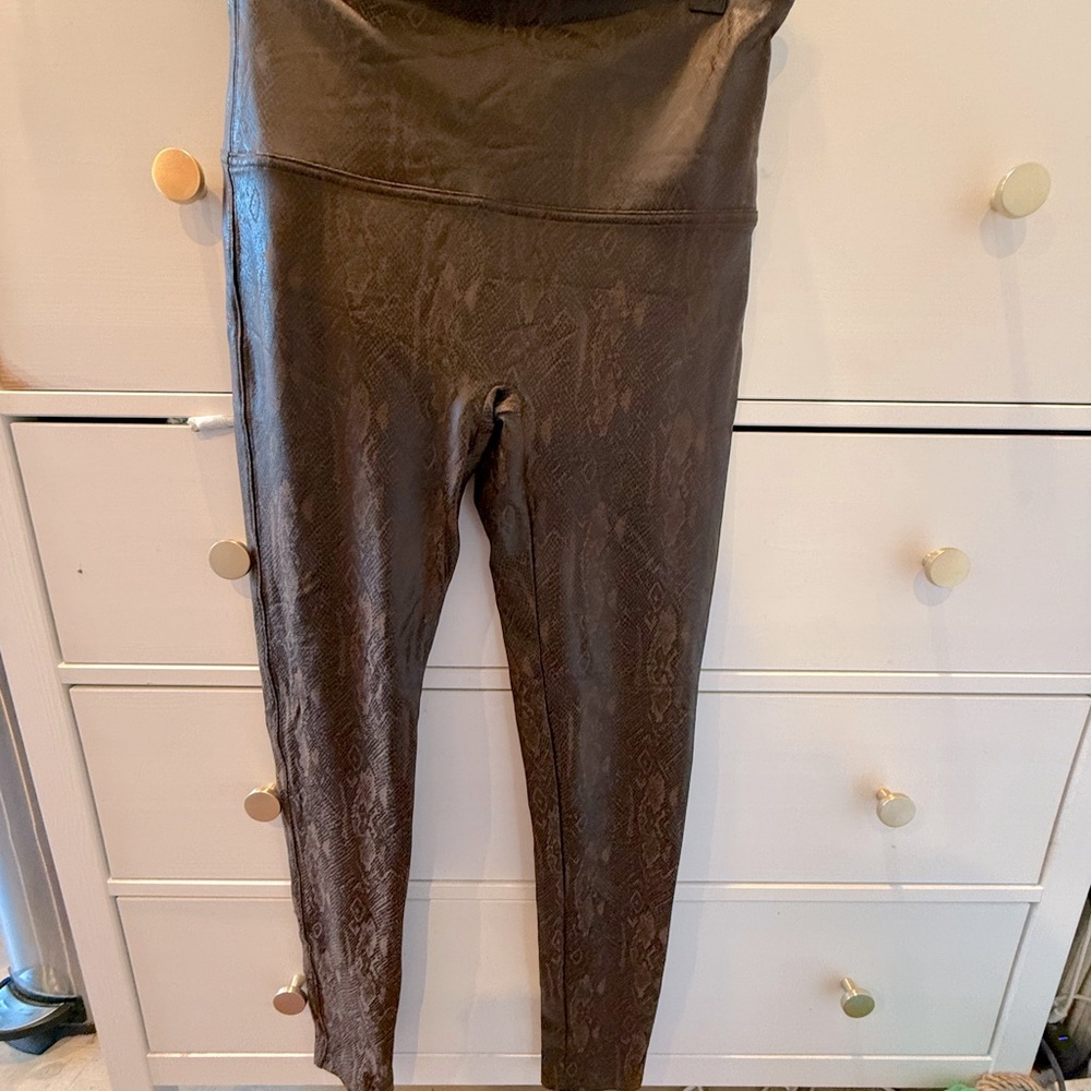 Spanx faux leather leggings in snake print